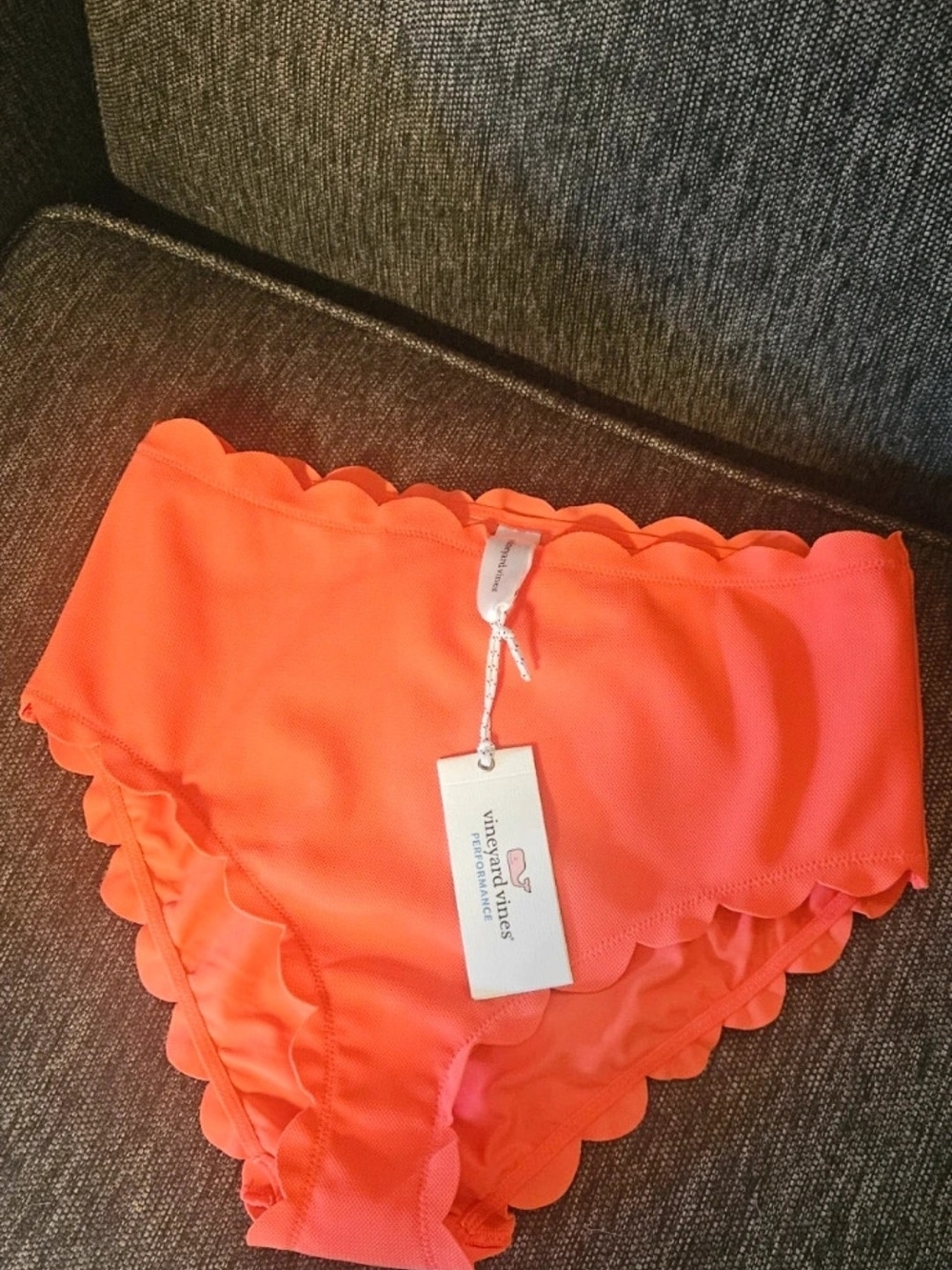 Vineyard Vines Scallop High Waist Bikini Bottom Orange Medium NWT